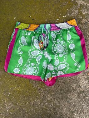 Zara Green Bandana Paisley Shorts Multicolor Waist